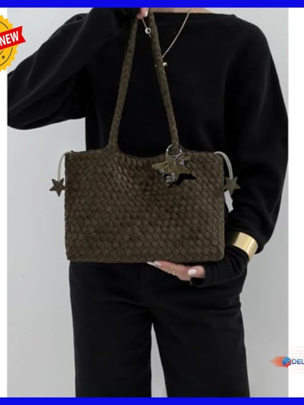 Large Woven Vegan Leather Hobo Tote Shoulder Bag with Clutch
